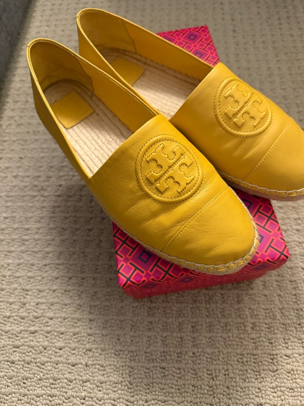 Tory Burch Bright Yellow Leather Espadrille Flats